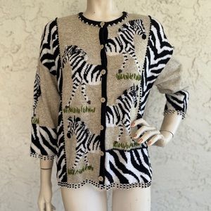 DESIGN OPTIONS Philip & Jane Gordon Sweater VTG Zebra Safari Embellished Size L